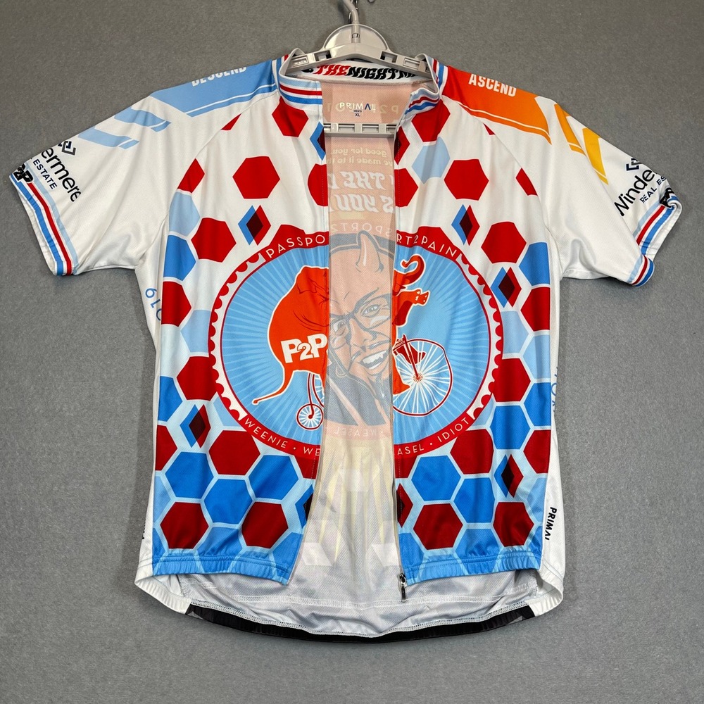 Primal Cycling Jersey Men XL White Red P2P Vashon Island 2019 Bike Race Full Zip - Picture 8 of 12